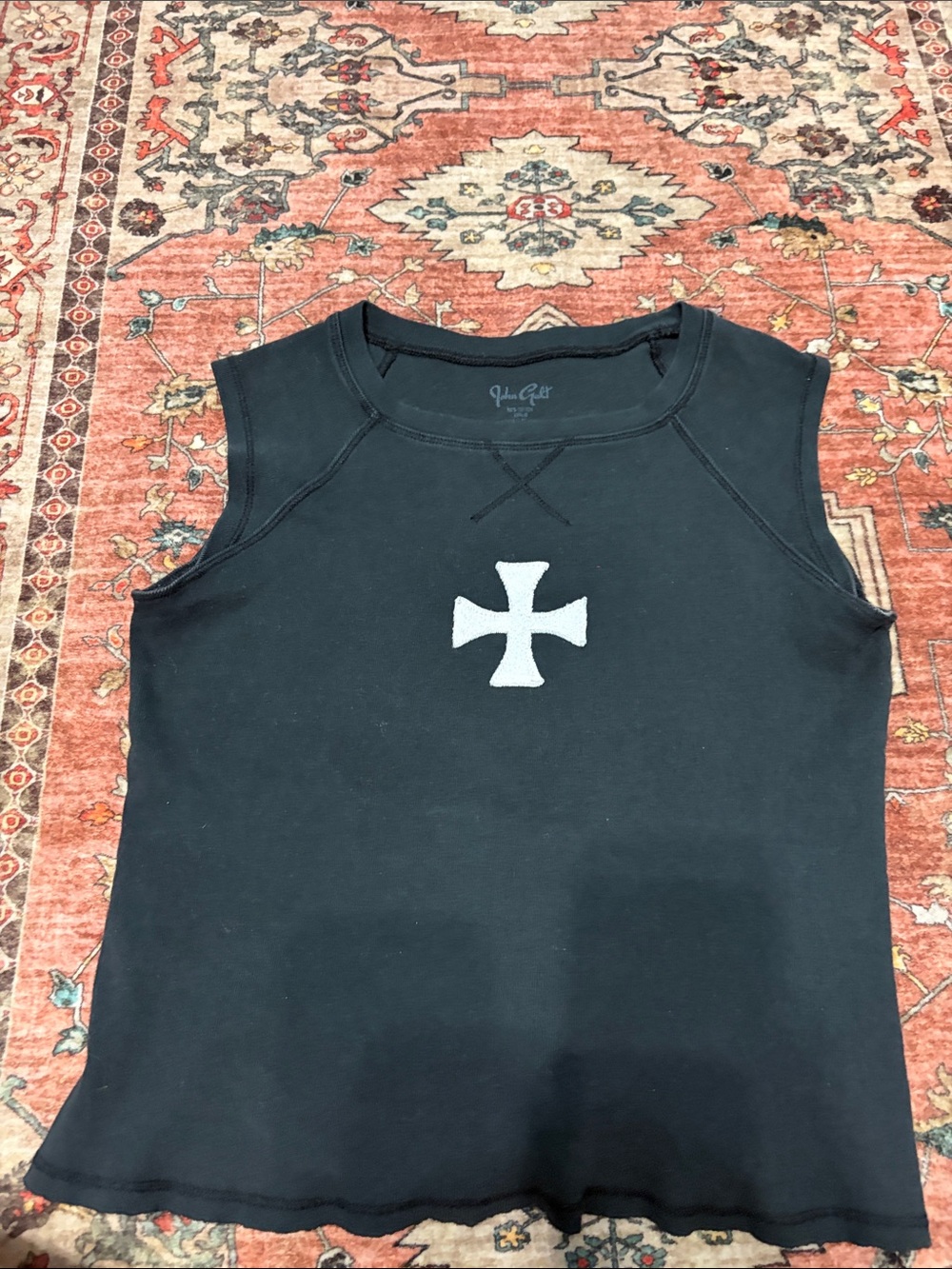 Brandy Melville Black Sleeveless Crop Top with White Cross